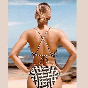 Geometric Black and Ivory One piece Swimsuit